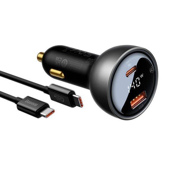 Baseus Car Charger - U+C 140W Set Digital Display PD3.1 Dual Fast Charger Car Charger (With Cable) CGZX070001