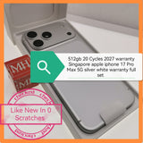 512gb only 20 Cycles Singapore apple iphone 17 Pro Max 5G silver white warranty full set