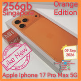256gb Singapore apple iphone 17 Pro Max 5G orange warranty full set