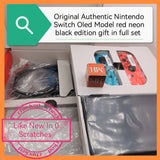 Original Authentic Nintendo Switch Oled Model red neon black gift in full set