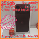 256gb Sep 21 official receipt Singapore iphone 18 Pro Max 5G burgundy warranty new set