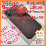 256gb 10 cycles 48 freebies Singapore apple iphone 18 Pro Max 5G burgundy warranty full set