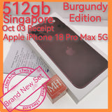 512gb Oct 03 Receipt Singapore official apple iphone 18 Pro Max 5G burgundy warranty new set