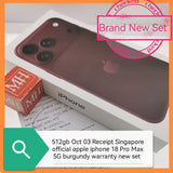 512gb Oct 03 Receipt Singapore official apple iphone 18 Pro Max 5G burgundy warranty new set
