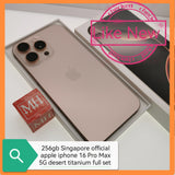 256gb Singapore official apple iphone 16 Pro Max 5G desert titanium full set