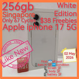 256gb 67 Cycles+freebies Singapore apple iphone 17 5G white warranty full set