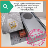 512gb screen+2 years warranty Singapore honor magic 8 pro 5G snapdragon blue warranty full set