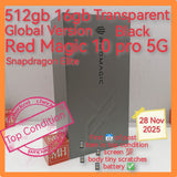 512gb 16gb global version red magic 10 pro 5g snapdragon gaming transparent black full set