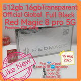 Freebies+512gb 16gb transparent black global version red magic 8 pro 5g snapdragon gaming full set