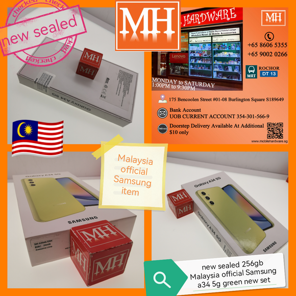 New sealed 256gb Malaysia official Samsung Galaxy a34 5g green new set