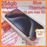 256gb Singapore official apple iphone 15 pro max 5g blue titanium full set