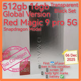 512gb 16gb global version red magic 9 pro 5G snapdragon gaming transparent black full set