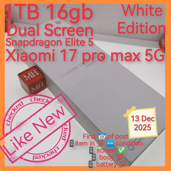 1tb 16gb dual screen Xiaomi 17 pro max 5g white snapdragon elite 5 support google gms full set