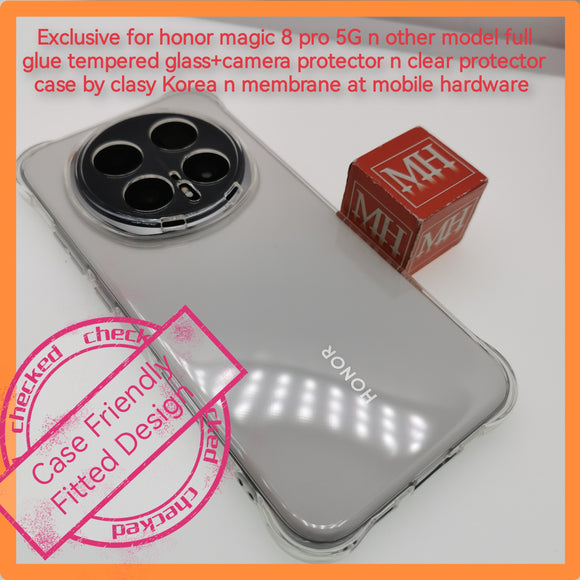 Exclusive for honor magic 8 pro n other model full glue tempered glass+camera protector n clear protection case by clasy Korea n membrane at mobile hardware