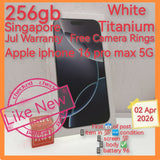 256gb jul Warranty Singapore official apple iphone 16 pro max 5G white titanium warranty full set