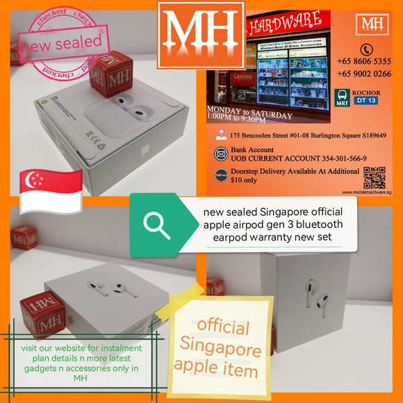 New sealed Singapore official apple airpod gen 3 magsafe bluetooth earpod warranty new set