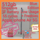 512gb only 55 cycles 💯 Battery with freebies Singapore apple iphone Air 5G blue titanium warranty full set