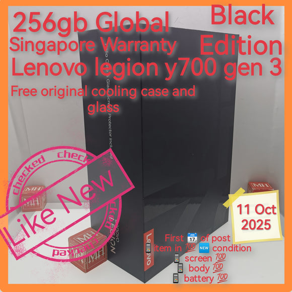 2026 warranty Singapore global Lenovo legion y700 gen 3 256gb wifi snapdragon gaming with cooling case n glass black warranty full set