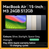 24gb 512gb May 2026 apple MacBook Air 15 M3 chip grey in 6 charging cycles warranty full set