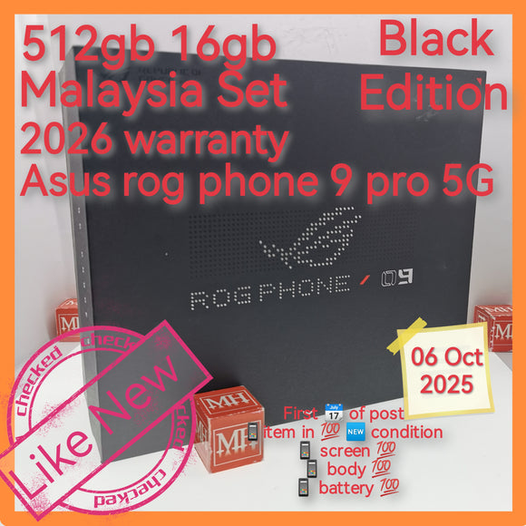 512gb 16gb Malaysia 26 warranty republic of gamers Asus rog 9 pro 5g snapdragon gaming black warranty full set