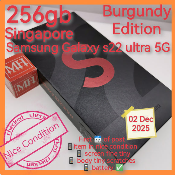 256gb Singapore official Samsung Galaxy s22 ultra 5g snapdragon burgundy full set