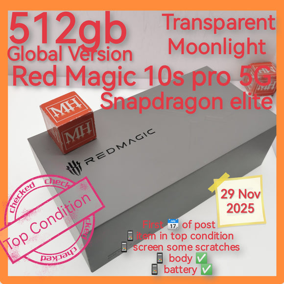 512gb 16gb global version red magic 10s pro 5g snapdragon gaming transparent moonlight full set