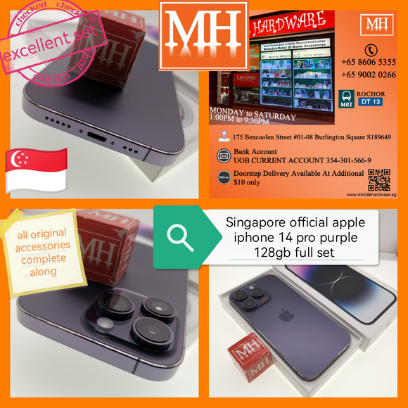 Singapore official apple iphone 14 pro purple 128gb full set