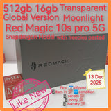 512gb 16gb global version red magic 10s pro 5g snapdragon gaming transparent moonlight full set