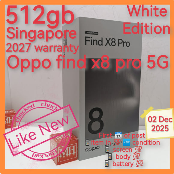 512gb 2027 warranty Singapore oppo find x8 pro 5G white warranty full set