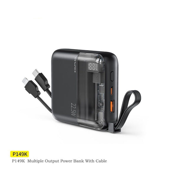 Awei PowerBank - Multiple Output Power Bank With Cable 22.5W 10000mAh P149K