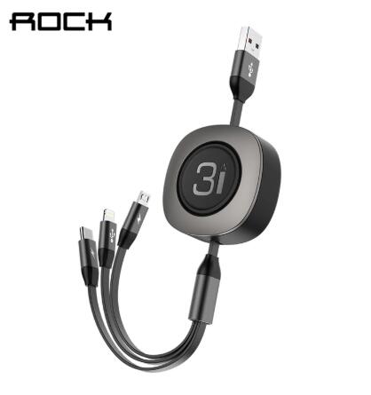 Rock USB Cable - G3 3 in 1 Stretchable Charge & Sync Cable
